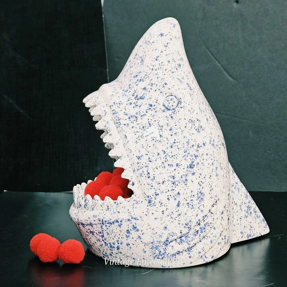 White Shark Blue Speckled Ceramic Catch All Candy Trinket Dish Bowl Ashtray 3D